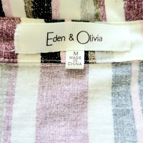 Womens M eden & Olivia purple striped 3/4 sleeve button tab button down top - Picture 9 of 9